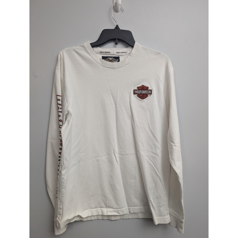 D4 Vintage Y2K Harley Davidson Shirt Mens Large White Spell Out Long Sleeve Tee